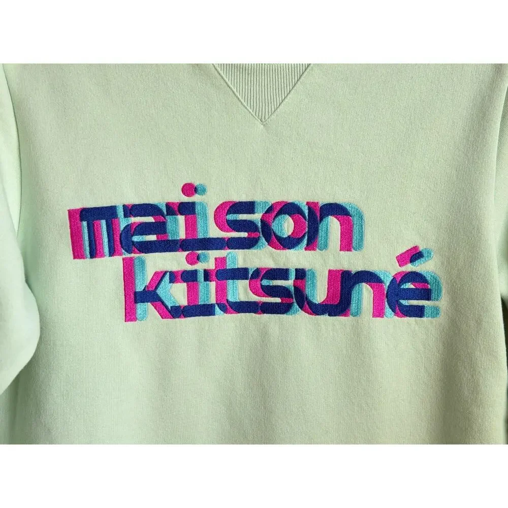 Maison Kitsuné Neon Line Typo Embroidery Sweatshirt Light Green Women's XS NWT